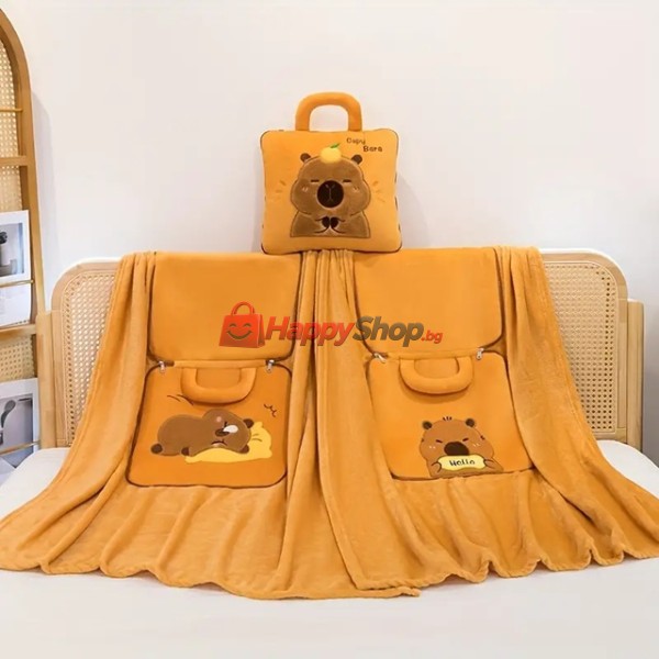 3в1 Плюшена играчка Capybara възглавница одеяло и чанта